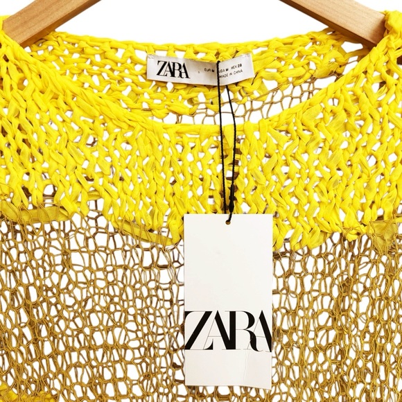 NWT Zara Open Knit Long Sleeve Top Yellow - Picture 5 of 8